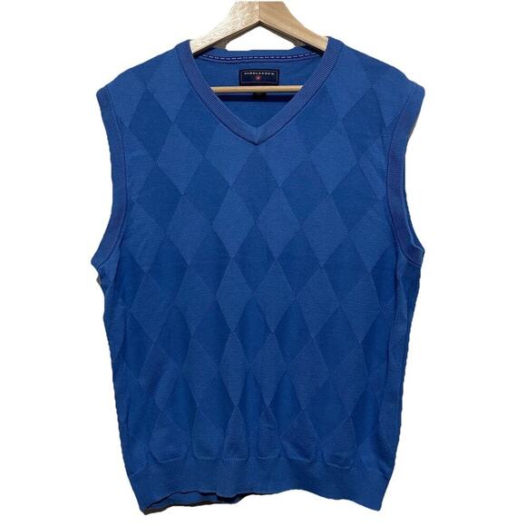 Saddlebred Knit Sweater Vest Blue Diamond Pattern Classic Golf Size Medium - Picture 1 of 4